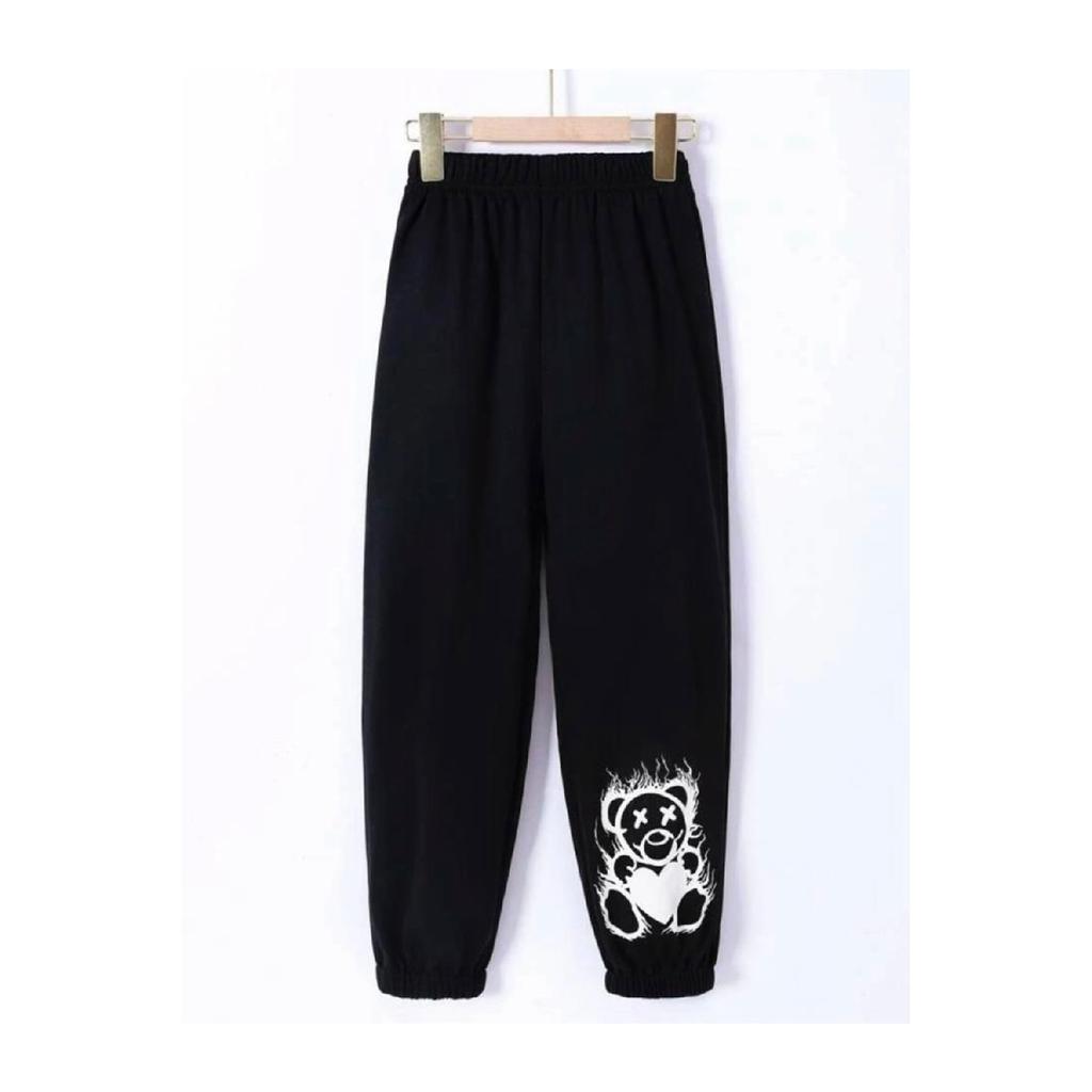 Women's Black Teddy Bear Printed Jogger Sweatpants