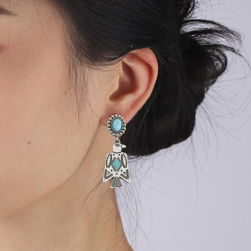 Vintage Eagle Turquoise Charm Mom Earrings Bohemian Women's Ear Ornaments