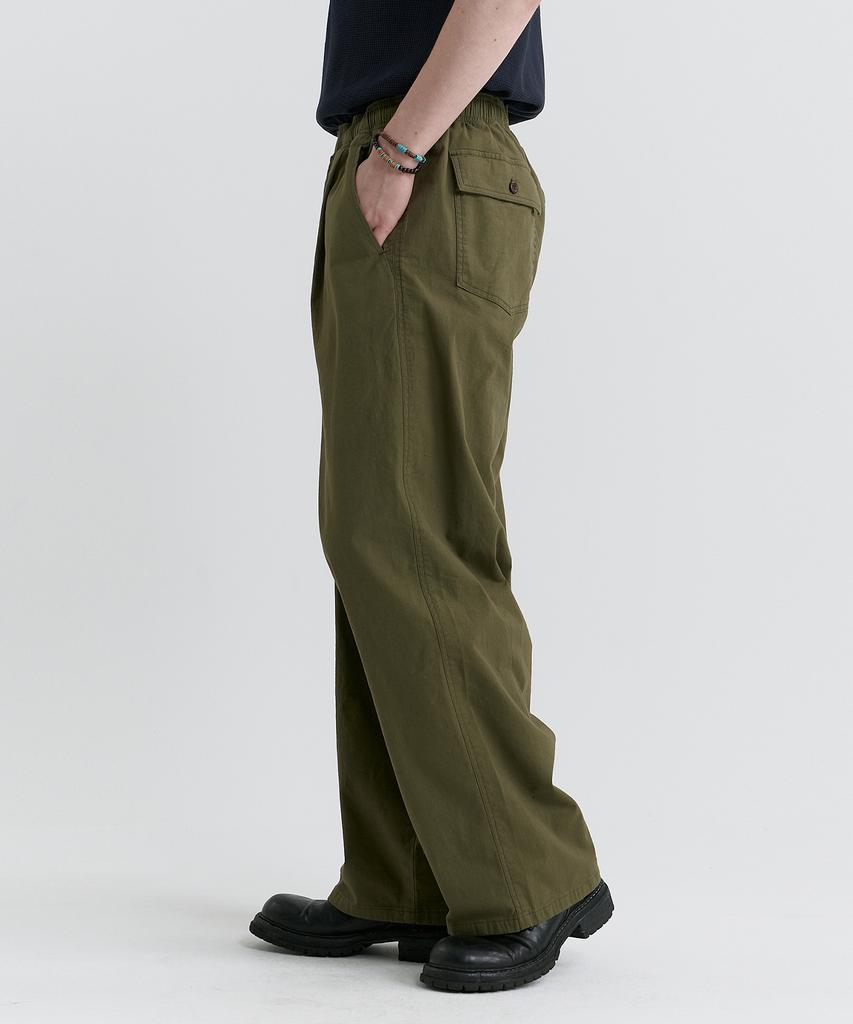MAGOODGAN Farburn 4419 Linen-Like Wide Fit Khaki Elastic Waist Easy Pants