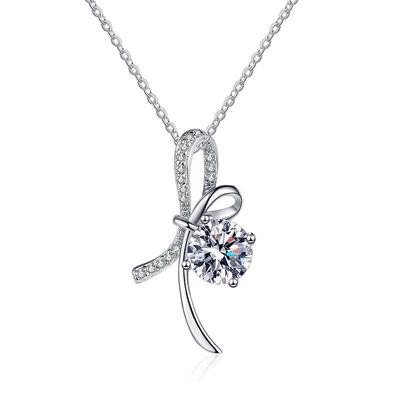 Set in Argento Sterling S925 1ct Moissanite Collana con Ciondolo Fiocco Light Luxury per Fidanzata Regalo di San Valentino