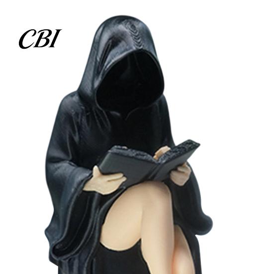 Halloween Decor Statue Black Robe Girl Ornament, Dark Style, with Balanced PLA Material Figurine Base Sitting Figurine, Durable Detailed Texture