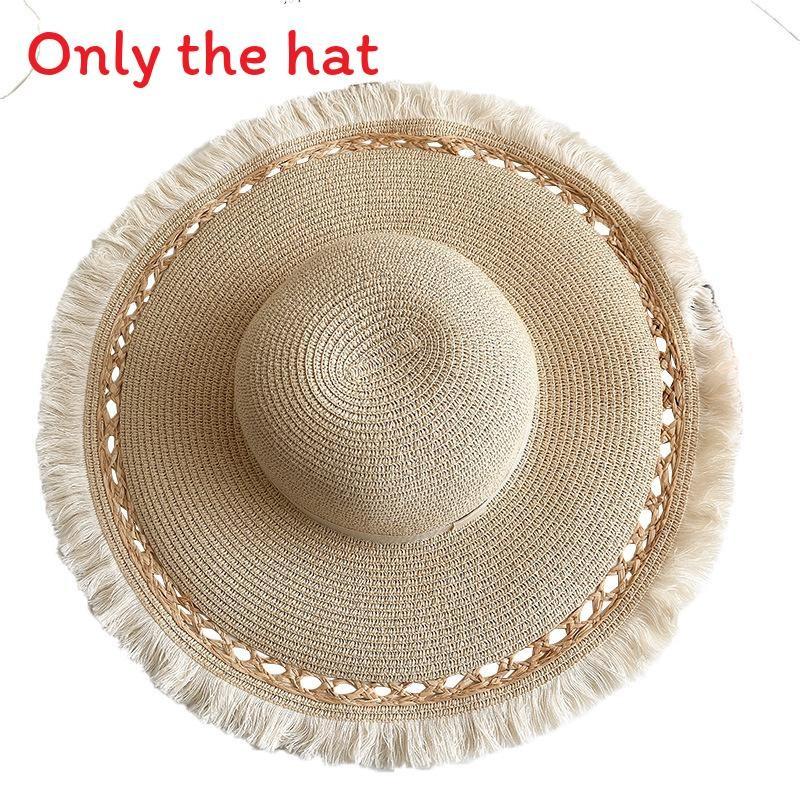 Fashion Woven Straw Hat With Wide Brim And Strap Decoration For Daily Wear