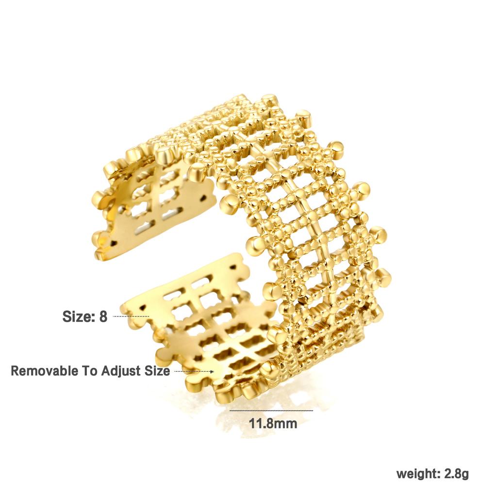 Fashion Hollow Geometric Adjustable Open Ring High-End Gold Tone Ring