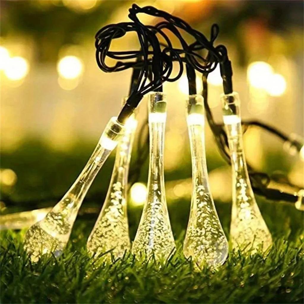 Solar Powered Water Drop String Lights 20 30 50 LED Outdoor Waterproof Decorative Lights for Garden Wedding Party Birthday Camping