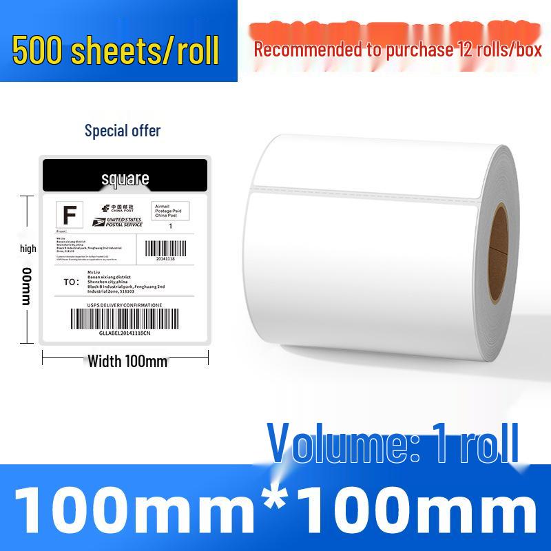 Foldable Thermal Waybill Label Stickers, 100x100, Water & Scratch Resistant