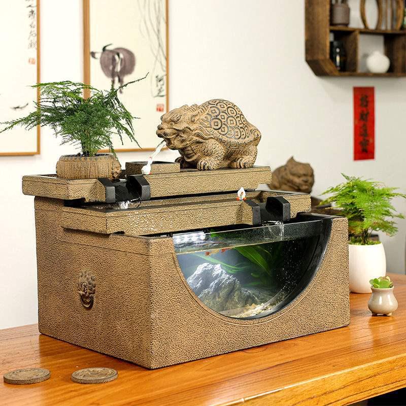 Flowing Water Fish Tank Desktop Decoration: Office Pond Ornament for Wealth and Tranquility