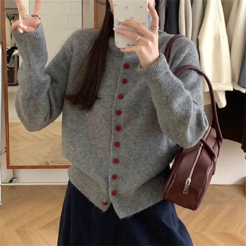 Gentle Style High-neck Single-breasted Soft and Sticky Sweater Coat for Women's Autumn and Winter Knitted Cardigan
