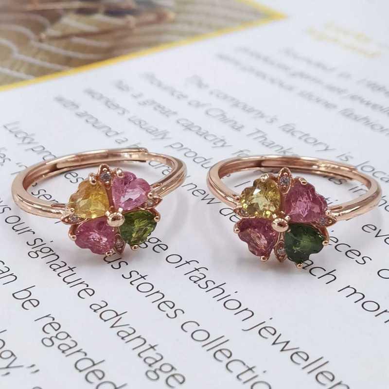 Sace Gems 925 Ayar Gümüş Turmalin Taş Yüzükler Kadınlar için Nişan Kokteyl Parti Güzel Takı