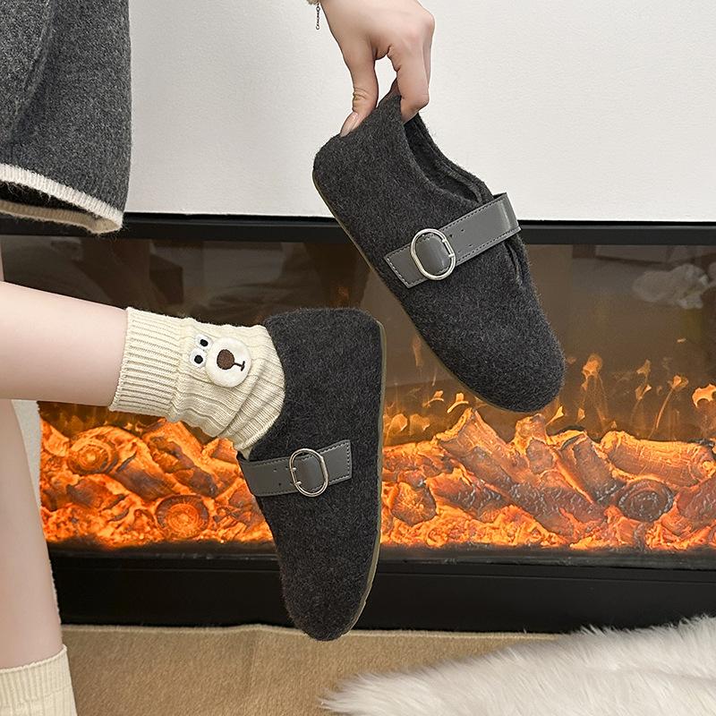 Mit Gusen überzogene Mao Mao Einzelschuhe für Damen Herbst- und Winterbekleidung 2025 neue französische Ein-Wort Mary Jane Schuhe mit flachem Ausschnitt