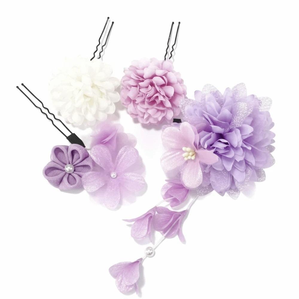 Traditional Kimono Hair Clips Elegant Hair Accessories Set  Girls фиолетовый