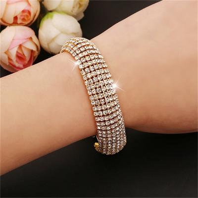 Women Roman Style Rhinestone Wide Bangle Bracelet Jewelry Gift for Wedding Party Banquet