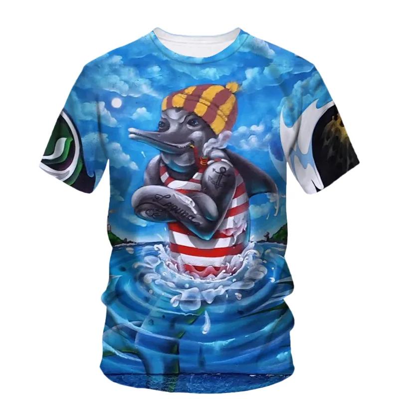 Sommar Ny Kreativ Graffiti Målning Konst Linje T-shirt Herr Mode Casual Hip Hop Harajuku 3D HD Tryckt O Krage Kort Ärm