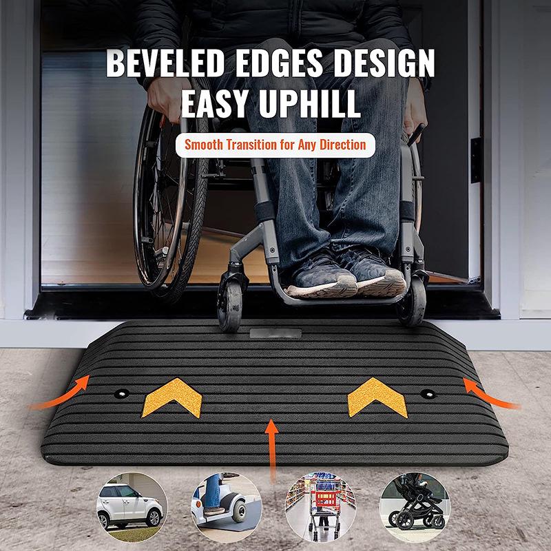 Schwellen-Gummi-Rampe für Rollstuhlzugang - Rutschfest, Leichter Geruch, Dreieckige Auffahrbordsteinmatte für den Haushalt