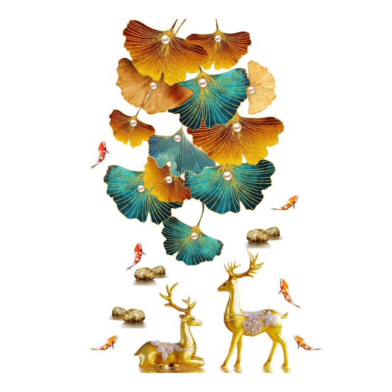 Gold Elk Maple Leaf Wall Sticker Self Adhesive Modern Living Room Entrance Simple Home Decor