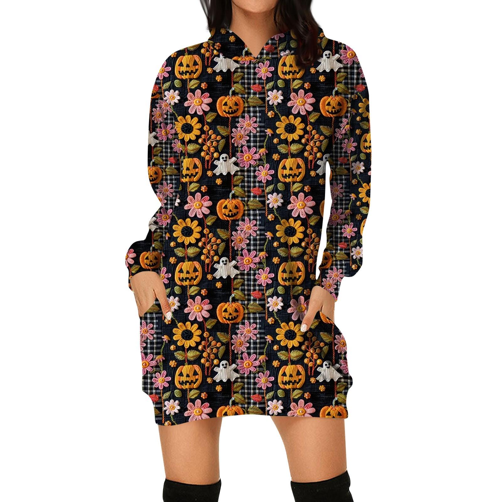 

Женское осеннее и зимнее платье-толстовка с капюшоном, платье с принтом на Хэллоуин XXL розовый