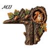 Christmas Classroom Decoration Woodland Chipmunk Door Topper, Resin Tree Hollow Corner Decor with Oak Festive Wooden Ornament Leaves, Cute Forest