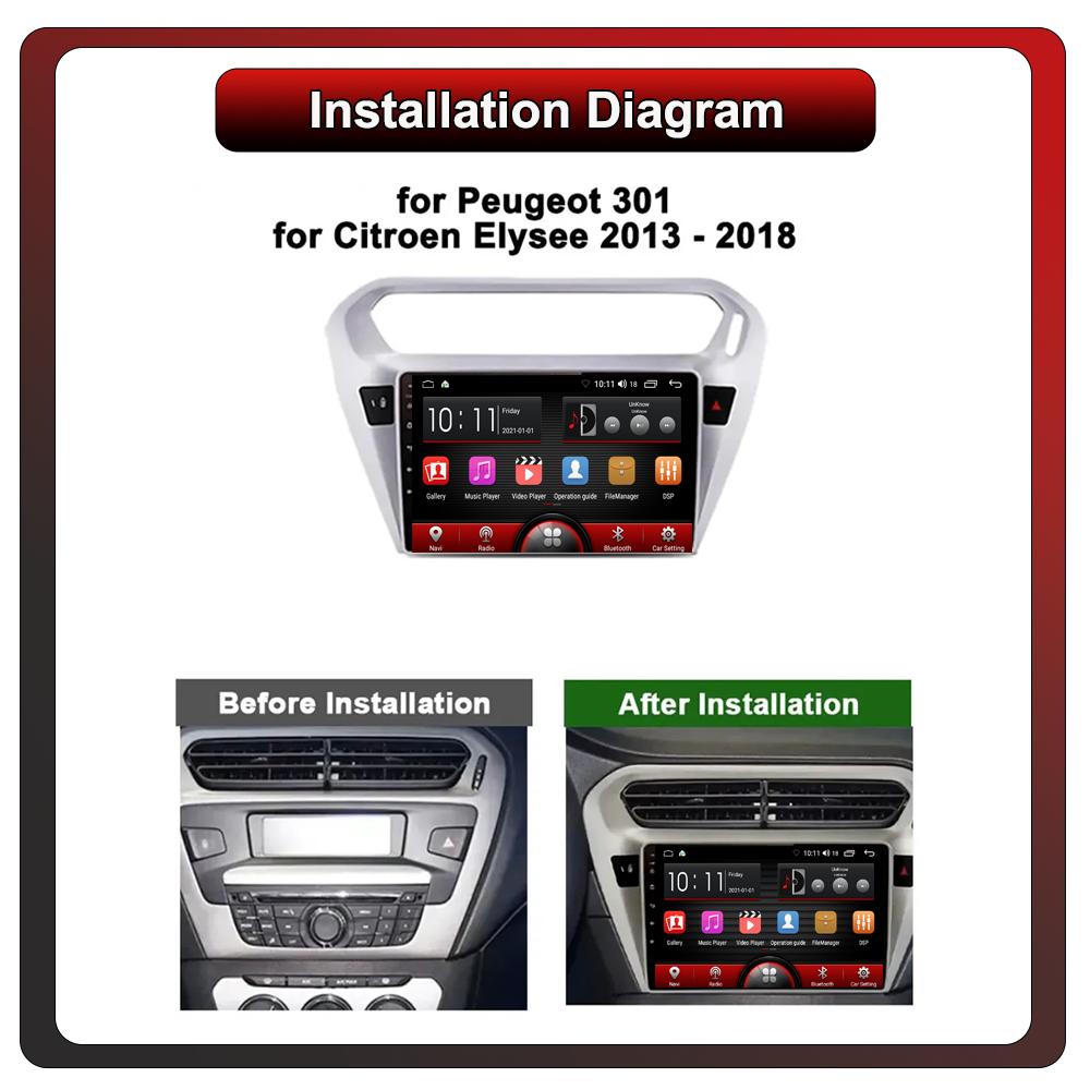 2Din Android Car-Play Car Radio,Peugeot 301 Citroen Elysee 2014-2016,Multimedia Player Head Unit Stereo GPS Navigation BT WIFI,2+32GB