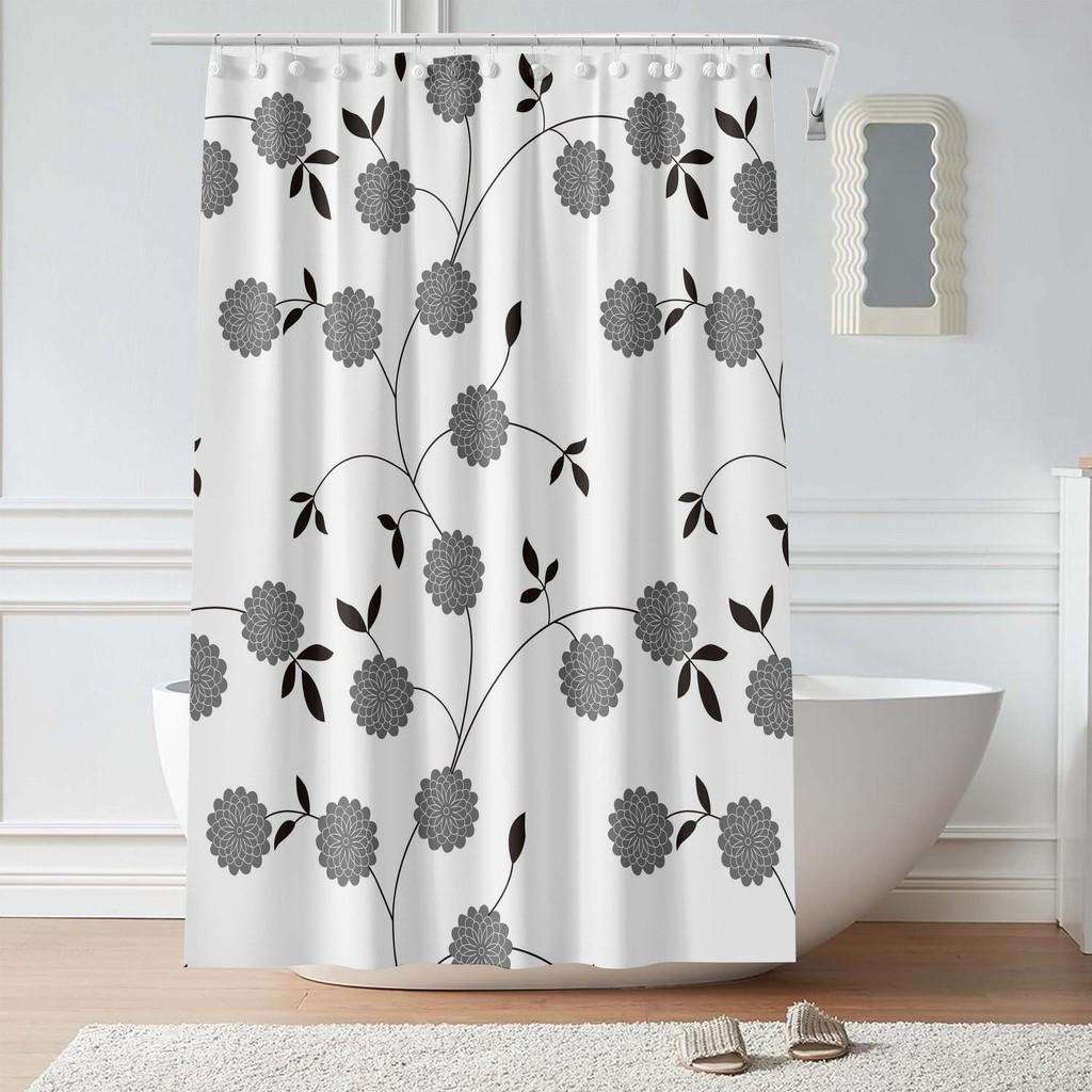 Shower Waterproof Bathroom Curtain Black Peony Kitchen Balcony Partition Bedroom