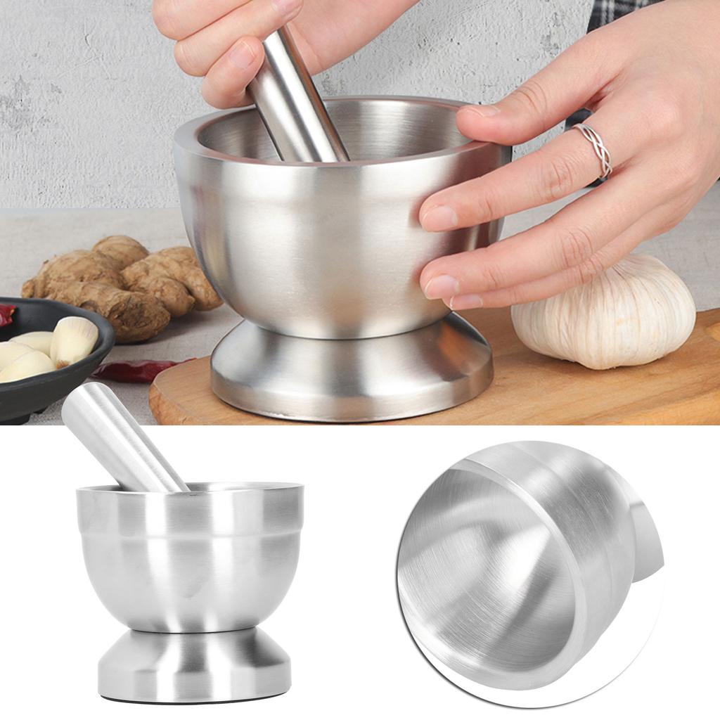 Mortar Pestle Set Stainless Steel Manual Garlic Press Grinder Crusher Kitchen AccessoryS
