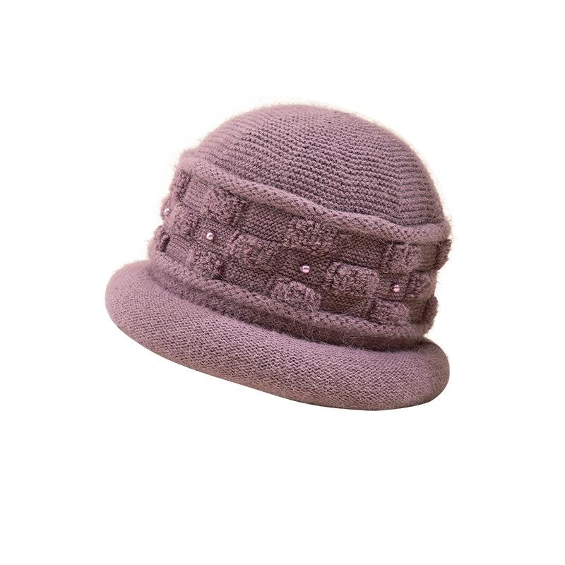 Middle aged mother grandma winter hat ladies fleece warm old lady rabbit fur knitted wool hat thickened