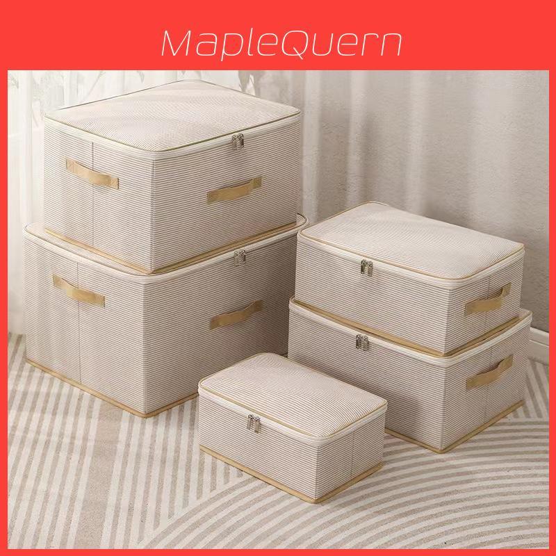 Collapsible Striped Cloth Storage Bin With Zipper And Lid For Bedroom And Closet Organization