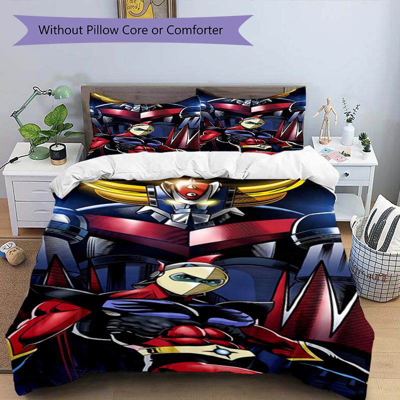 3pcs UFO Robot Grendizer7 Design Cover Set - HD Printed Bedding with 1 Cover and 2 Pillowcases - Perfect for Home and Dorm Decor