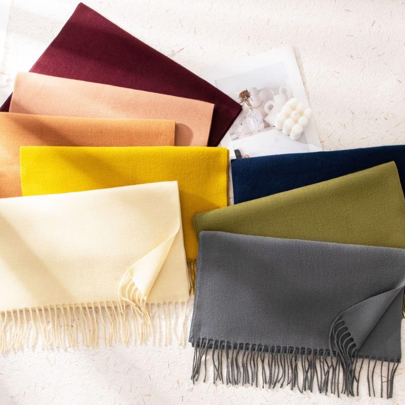 Women S Solid Color Faux Cashmere Scarf Warm Winter Neckwear For Daily Use
