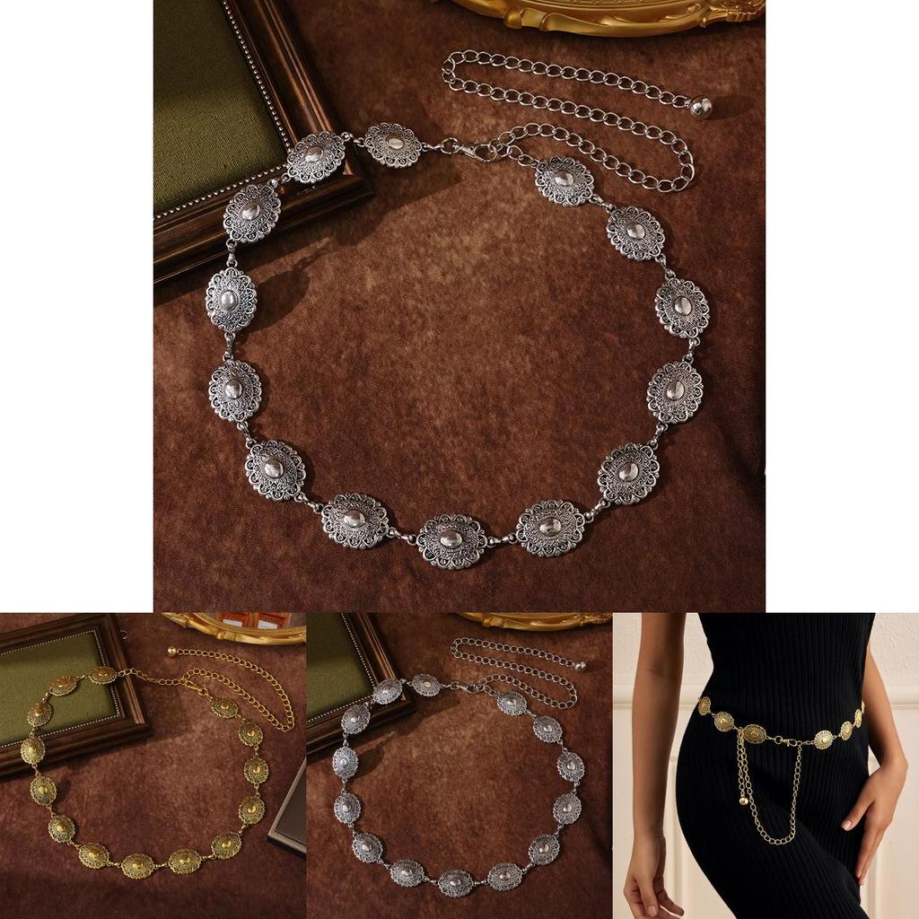 Retro Style Metal Waist Belt With Floral Rose And Camellia Decor For Ladies Office Wear