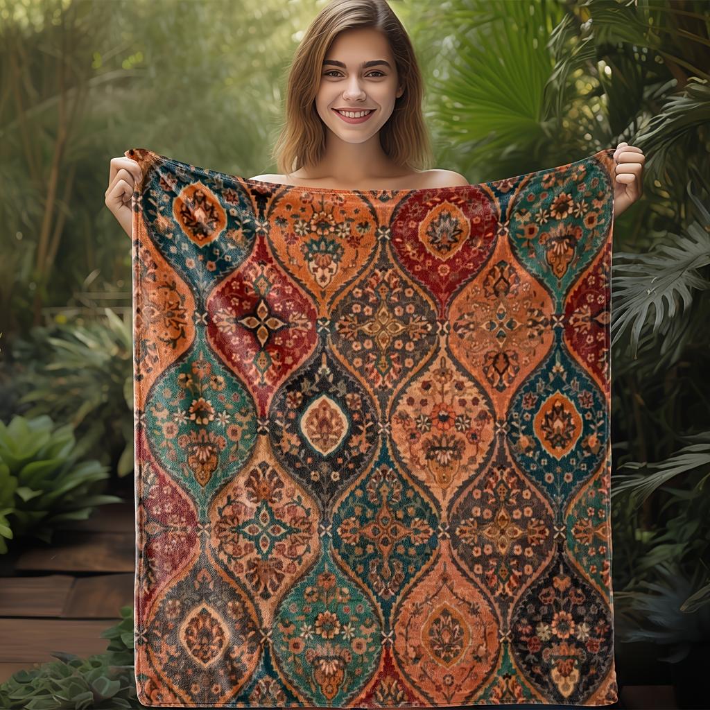 Cozy Vintage Geometric Flannel Throw Blanket - Soft, Warm & Versatile for Couch, Bed, Car, Office, Camping | All-Season Gift Ide
