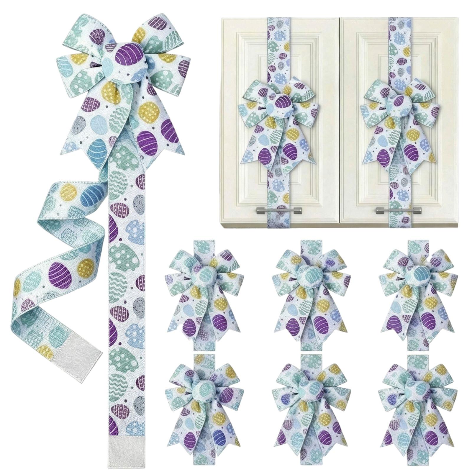 Easter Egg Cabinet Decorated With Bow, Easter Cabinet Decorated With Ribbon Bow Suitable For Window And Kitchen Decoration