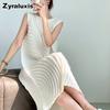 High-quality Miyake-pleated Women's Sleeveless Long Dress with Water-ring Curved Pleats, Versatile for Daily Wear and Commuting, Stylish Design