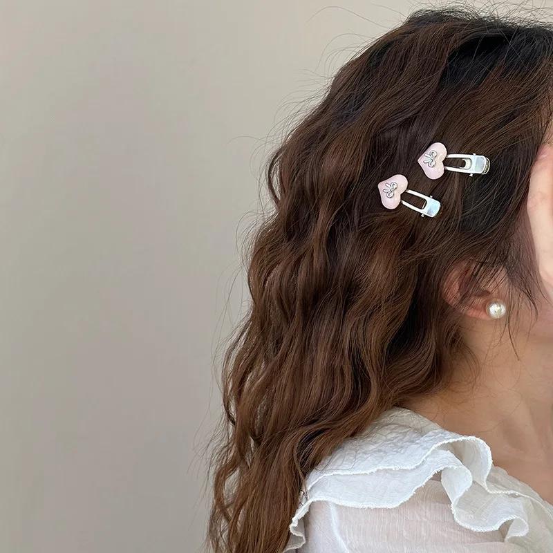 Korean New Style Sweet Cute Silver Bow Faux Leather Duckbill Clip Hair Clip Bangs Clips Side Hairpin Fashionable Hair Accessory