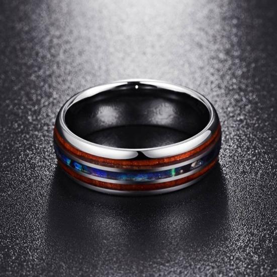 Unisex Wooden Abalone Shell Titanium Steel Ring Wedding Party Jewelry