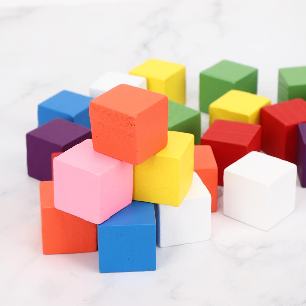 2 Sets Colored Block Set Pine Wood Children Geometry Enlightenment Early Education Toy25Pcs Colored Block 25mm