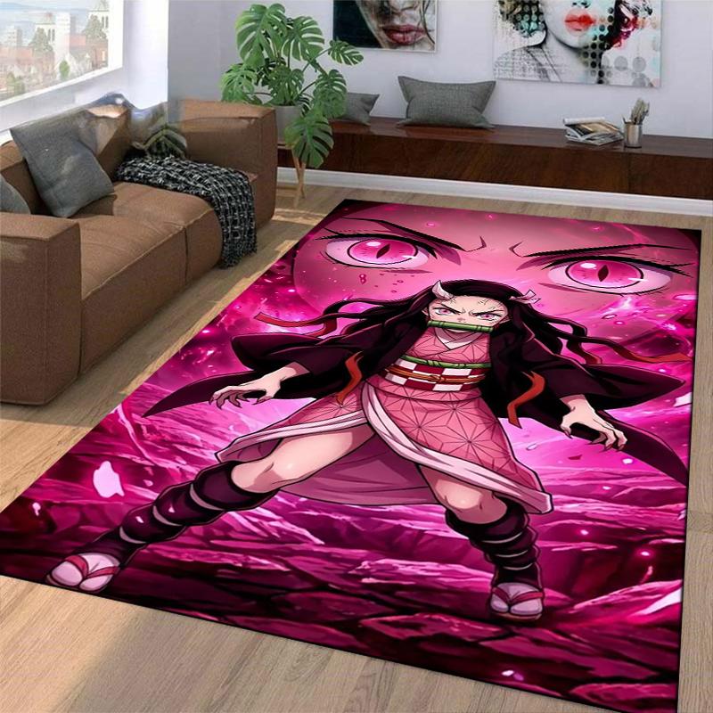 "Anime Girl with Pink Eyes and Dress on Stylish Carpet Design" Suitable for use as an anti-slip for living room bedroom sofas