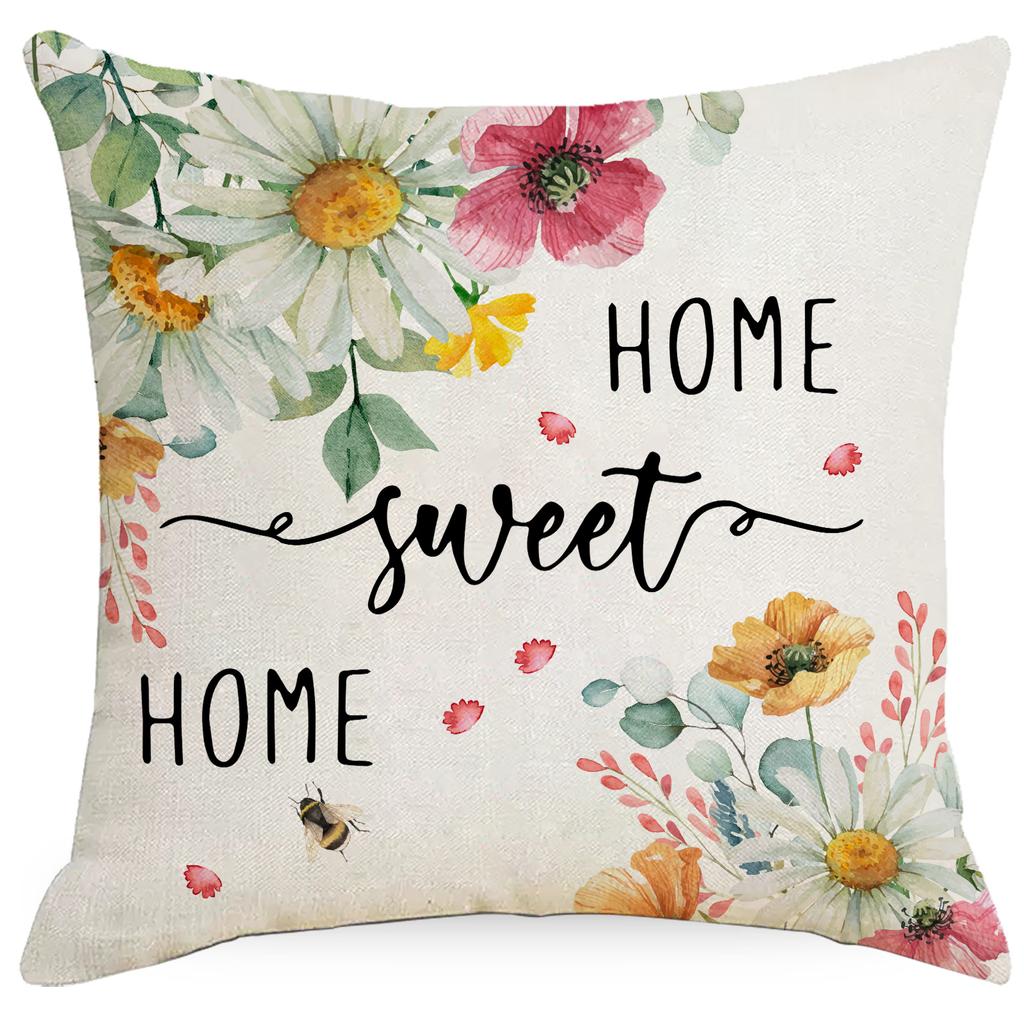 Daisy Flower Pillow Spring And Summer Plant Flowers Polyester Flax Pillow Pillow Sofa Cushion Cover Premium Durable