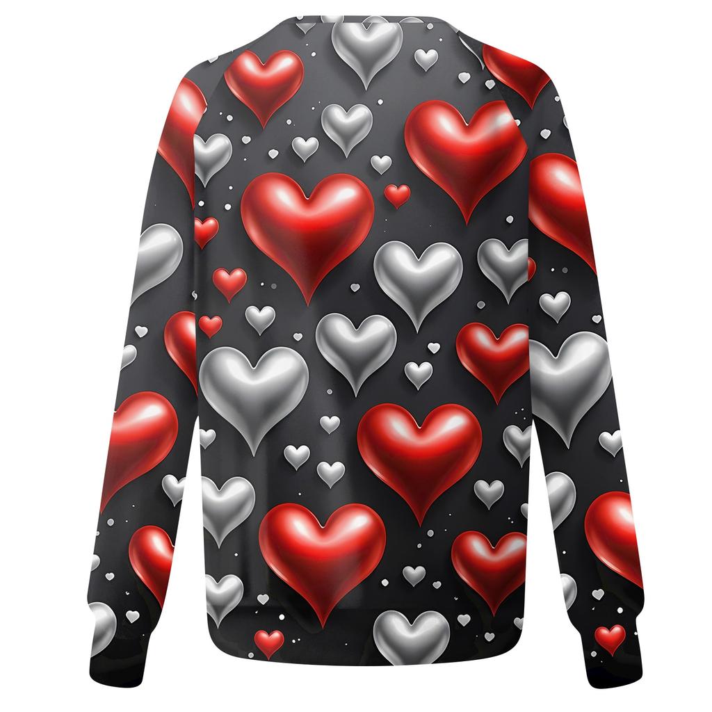 Damen Modisches Rundhals Schulter Langarm Valentinstag Bedrucktes Lässiges Pullover-Oberteil