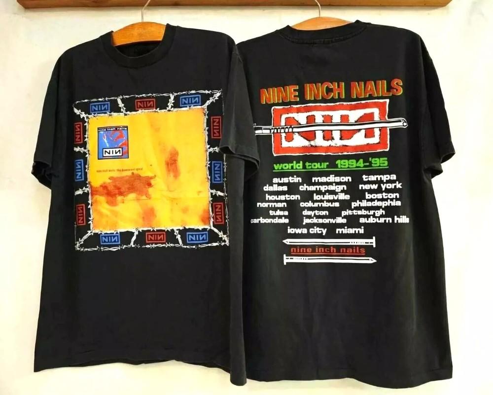 

90#039s Nine Inch Nails NIN World Tour 1994 2 Side Black Unisex Tshirt Reprint Unisex T-Shirt XXXL