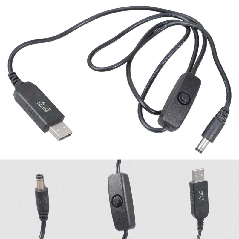 5V USB Charging Cable USB Male to DC5.5x2.1mm Male Plug with Switching Button for Electronics Like Routers and Fan