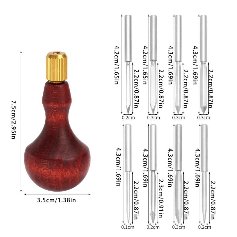 8 In 1 Leather Sewing Awl Wood Handle Leather Stitching Awl Leathercraft Hole Punch Tool for Leather Sewing Stitching