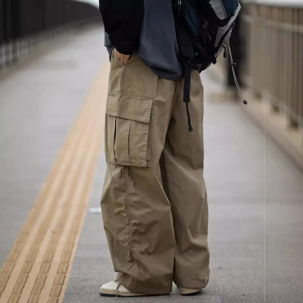 Autumn loose overalls men's and women's cityboy tide brand three-dimensional pocket adjustable tied feet casual trousers