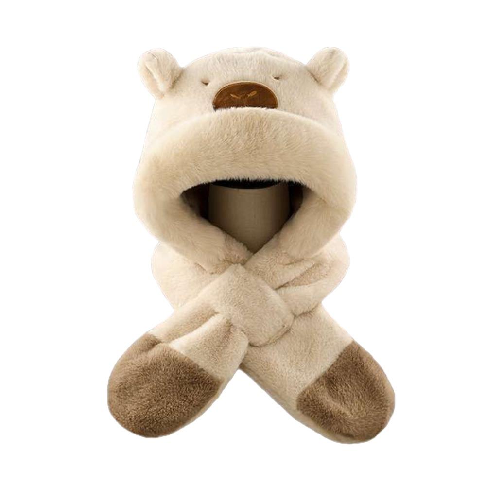 

Plush Beanie Hat Scarf Warm Ear Protection Hat Cute Scarf Set Hooded Outdoor бежевий