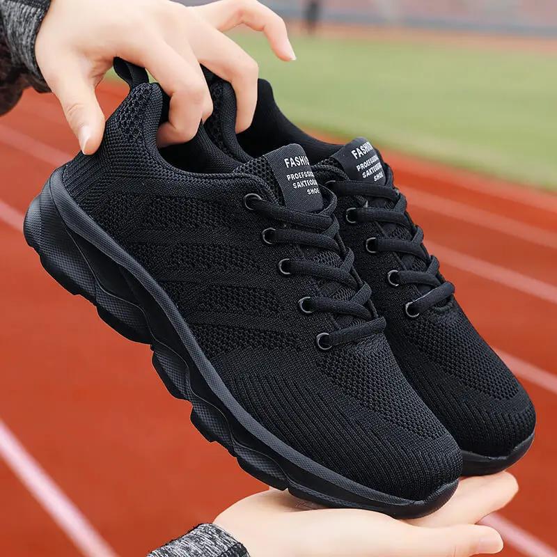 Black Non Slip Women'S Shoes Fashion Lightweight Running Sneakers Breathable Casual Travel Shoes Comfortable Work Shoes For Work
