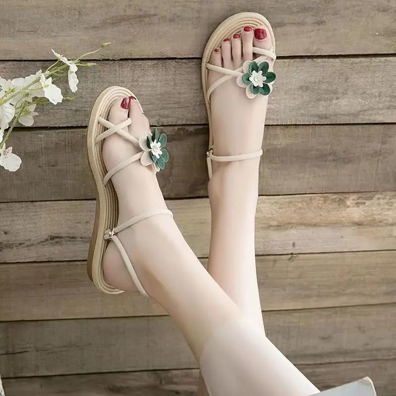 Fashion Korea Original No Heel Beach The Best Sandals for Women Asian Size 2025 Trend Anti Slip Hot Chic and Elegant Daily Woman Shoes