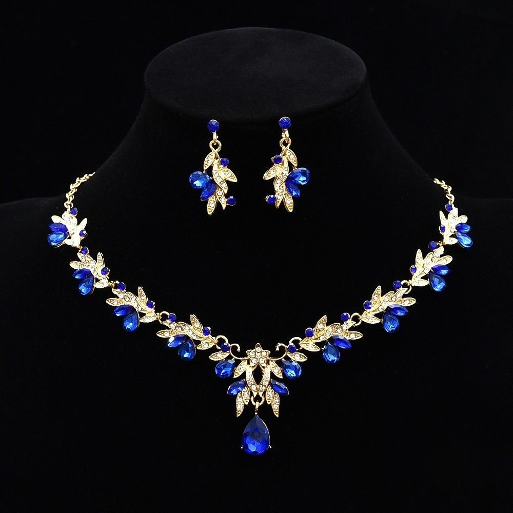 Leaf-shaped Diamond Zircon Necklace Earring Wedding Jewelry Earrings Jewelry Set Ladies' Sparkling Flower Necklace