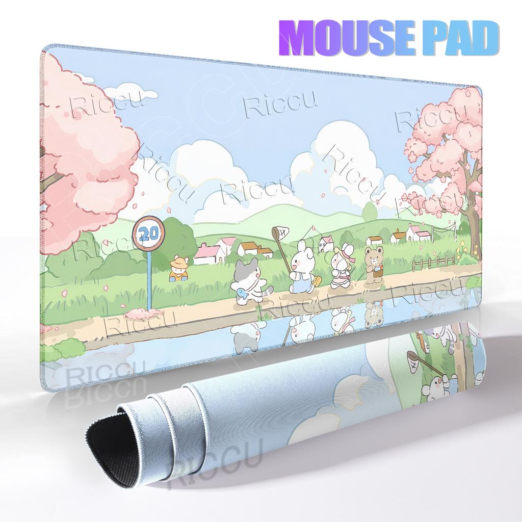 Pink Flower Kawaii Rabbit Extended Mouse Pad XXL Aesthetics Anime Carpet Offices Desk Accessories Computer Keyboard Decort Mats