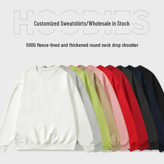 Men's Heavyweight Fleece-Lined Crew Neck Sweatshirt - Loose Fit, Solid Color, Long Sleeve.