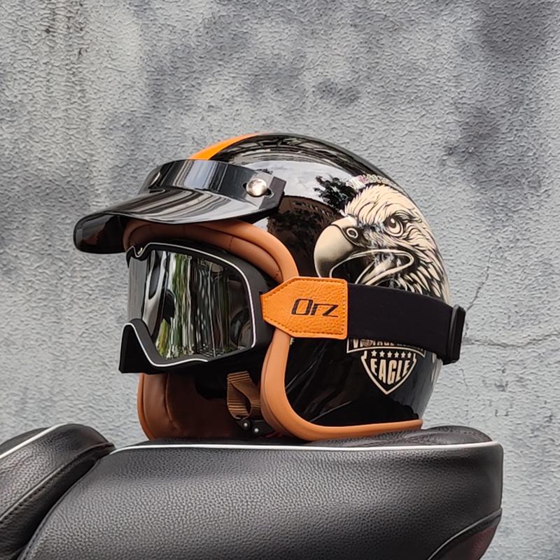 Retro Semi-open Motorcycle Helmet Cross-country Motorcycle Accessories Motorcycle Helmet 3/4 Retro Helmet In Winter