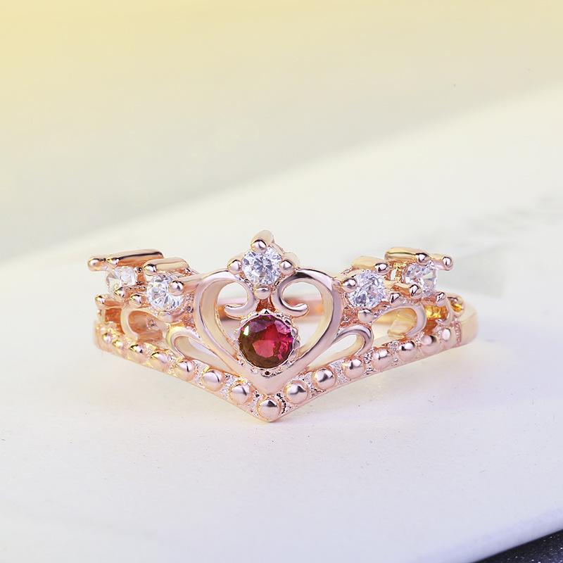 Small But Beautiful Rose Gold Crown Ring For Women, Light Luxury Zircon Popular Ring