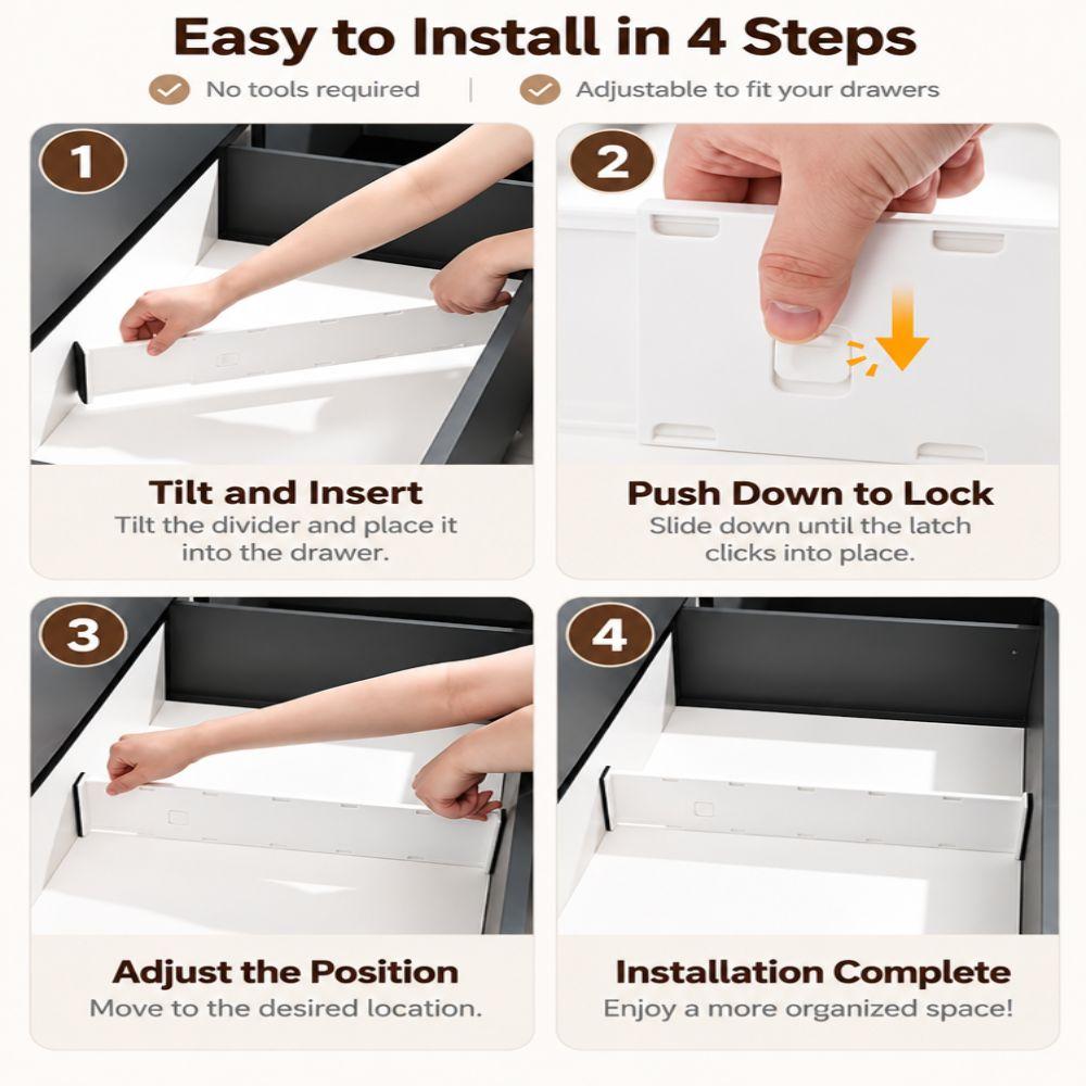 8pcs Side Locking Buckle Drawer Organizer Adjustable Storage Organizers  Kitchen Storage